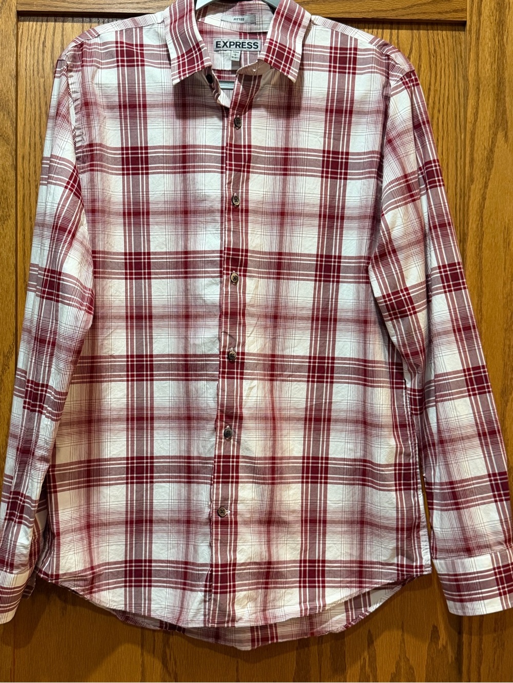 Express Red and White Plaid Button-Down Shirt